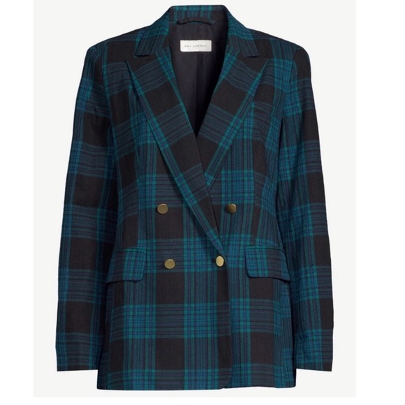 Free Assembly Green Black Plaid Double Breasted Blazer Jacket Gold Button Women - Picture 2 of 8